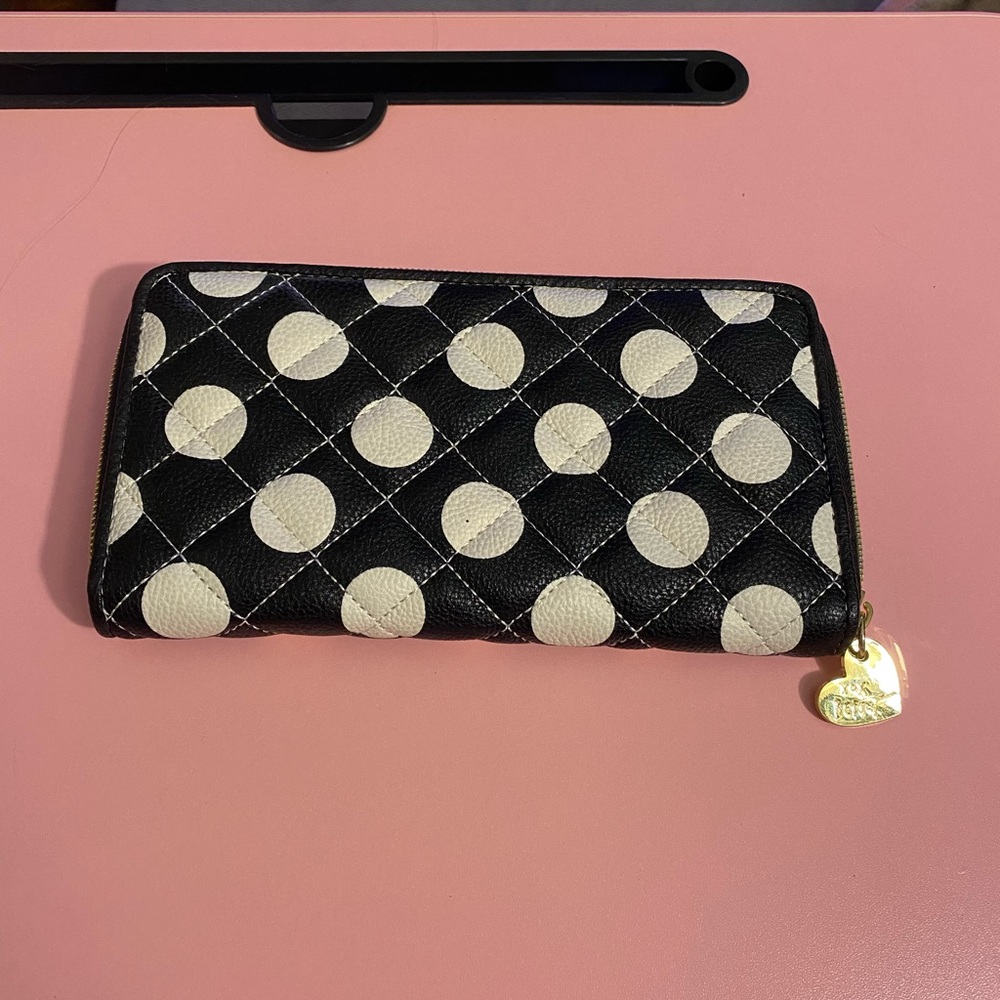 Betsey Johnson B&W Polka Dot Zip Around Wallet